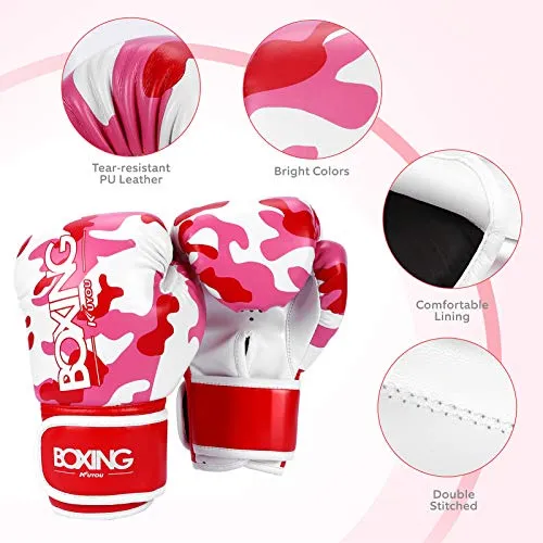 Kids Boxing Gloves, Boxing Gloves for Children 5-12 Youth Boys Girls Toddler PU Cartoon Sparring Training Boxing Gloves for Punching Bag, Kickboxing, Muay Thai, MMA (Red)