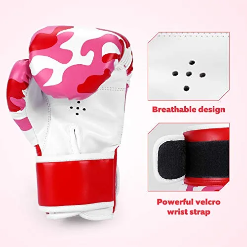 Kids Boxing Gloves, Boxing Gloves for Children 5-12 Youth Boys Girls Toddler PU Cartoon Sparring Training Boxing Gloves for Punching Bag, Kickboxing, Muay Thai, MMA (Red)