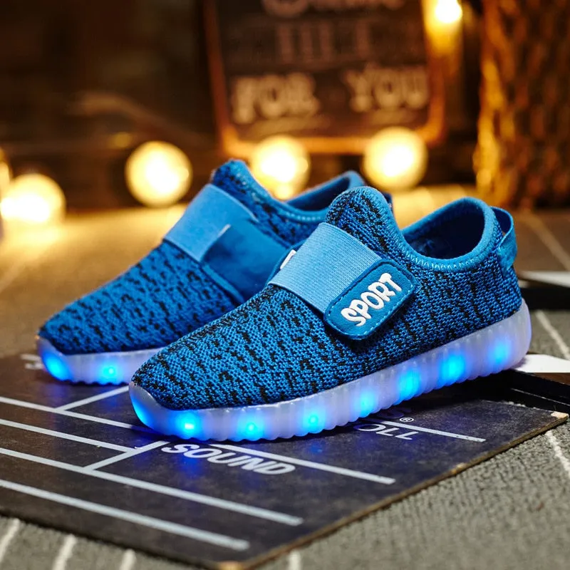 Kids Led USB Recharge Glowing Shoes Children's Hook Loop Shoes