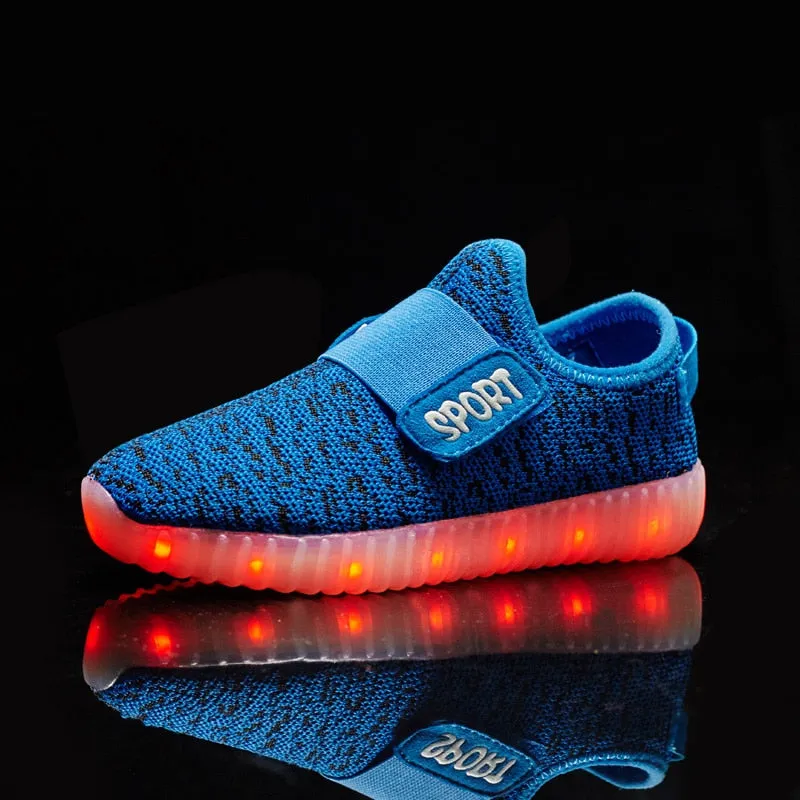 Kids Led USB Recharge Glowing Shoes Children's Hook Loop Shoes