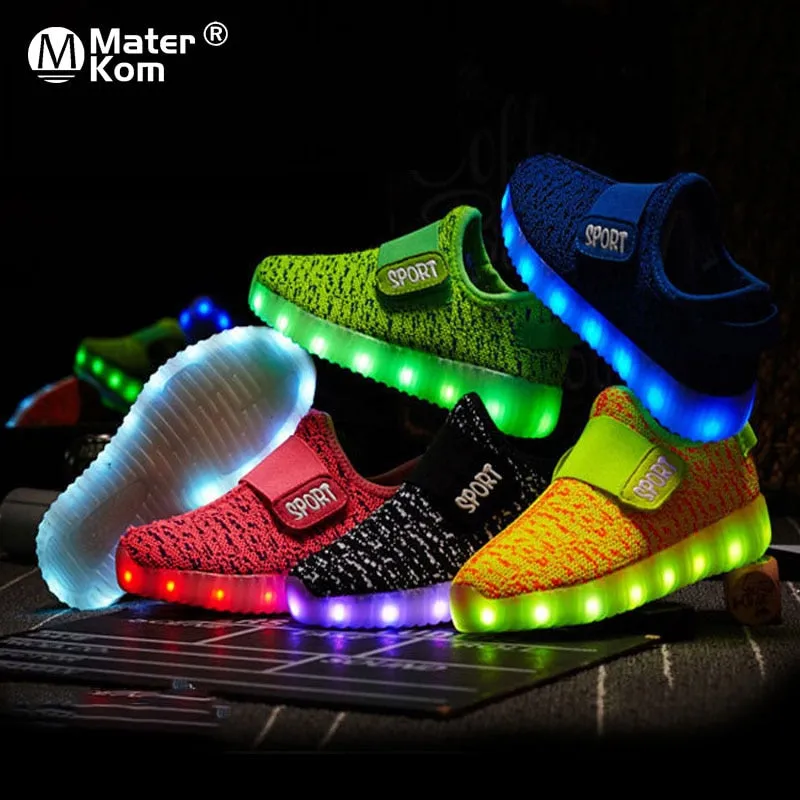 Kids Led USB Recharge Glowing Shoes Children's Hook Loop Shoes