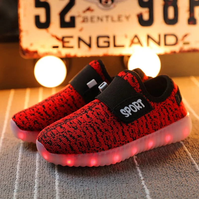 Kids Led USB Recharge Glowing Shoes Children's Hook Loop Shoes