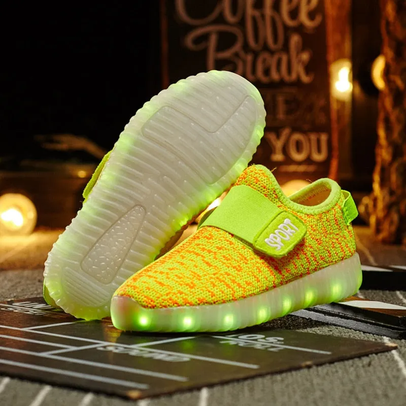 Kids Led USB Recharge Glowing Shoes Children's Hook Loop Shoes