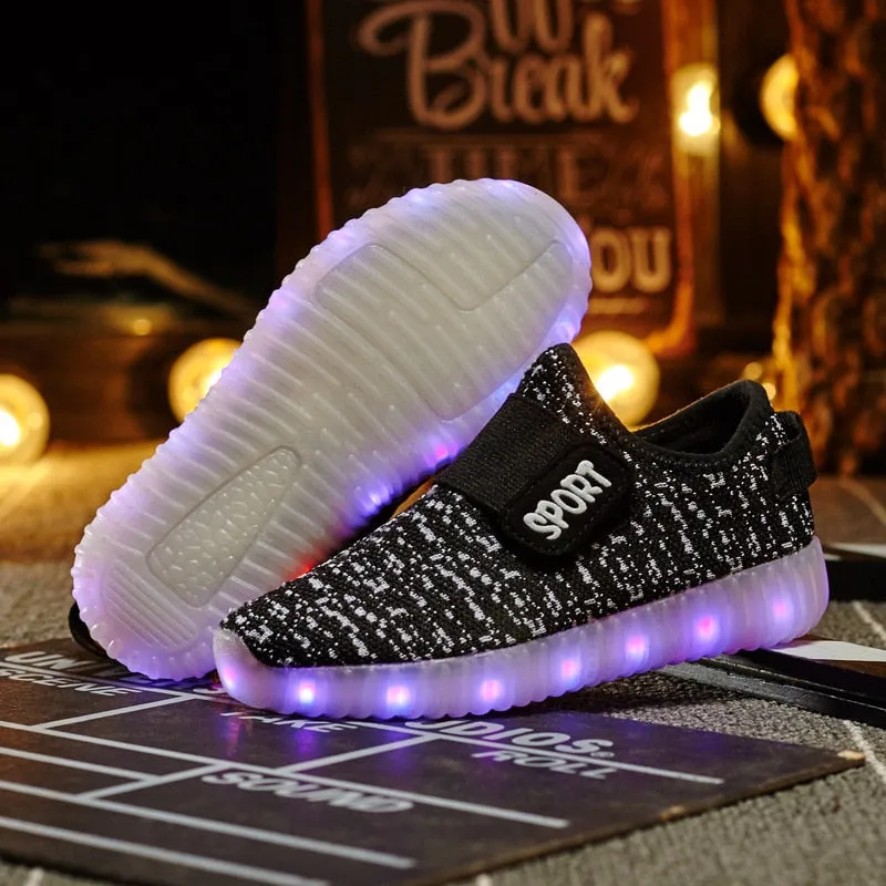 Kids Led USB Recharge Glowing Shoes Children's Hook Loop Shoes
