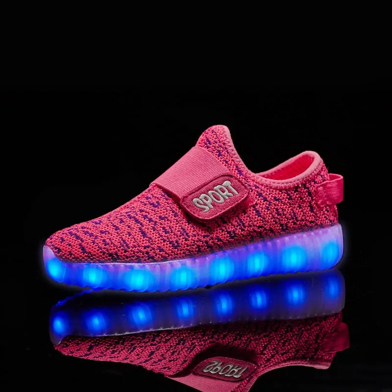 Kids Led USB Recharge Glowing Shoes Children's Hook Loop Shoes