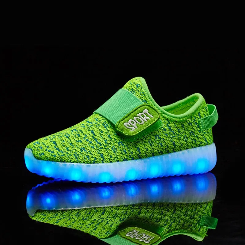 Kids Led USB Recharge Glowing Shoes Children's Hook Loop Shoes