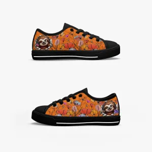 Kid’s Low-Top Canvas Shoes-Black Girls' Low-Top cartoon Sloth Canvas Shoes