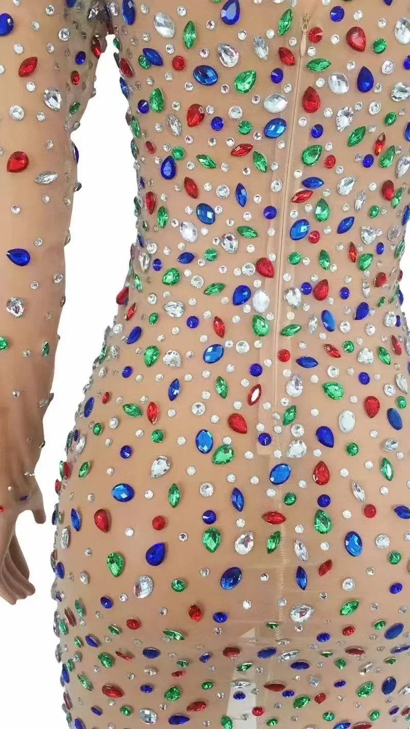 Kimshein Transparent Mesh Fabric Rhinestone Dress