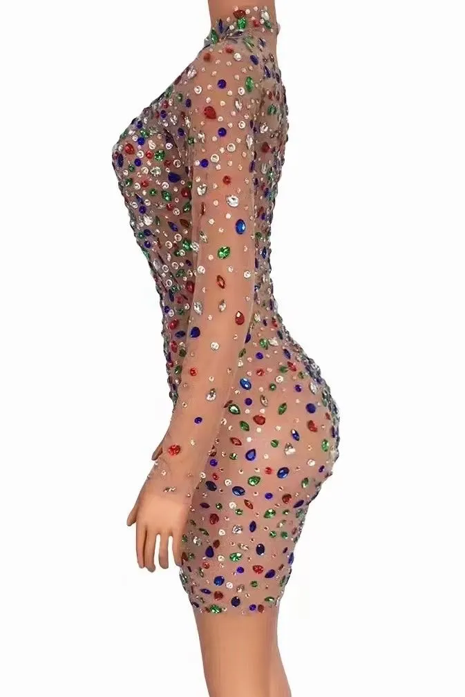 Kimshein Transparent Mesh Fabric Rhinestone Dress