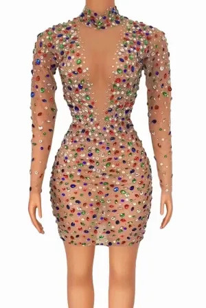 Kimshein Transparent Mesh Fabric Rhinestone Dress