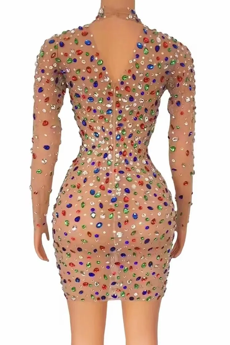 Kimshein Transparent Mesh Fabric Rhinestone Dress