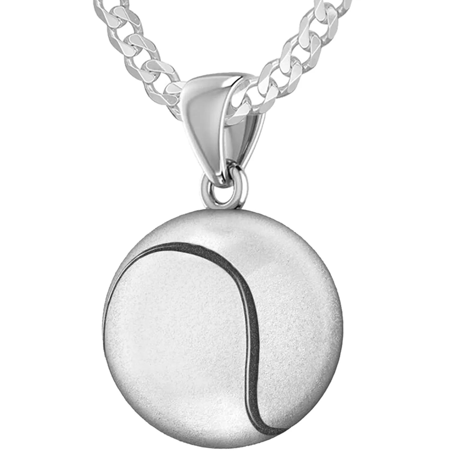 Large 925 Sterling Silver 3D Tennis Ball Pendant Necklace, 18.5mm