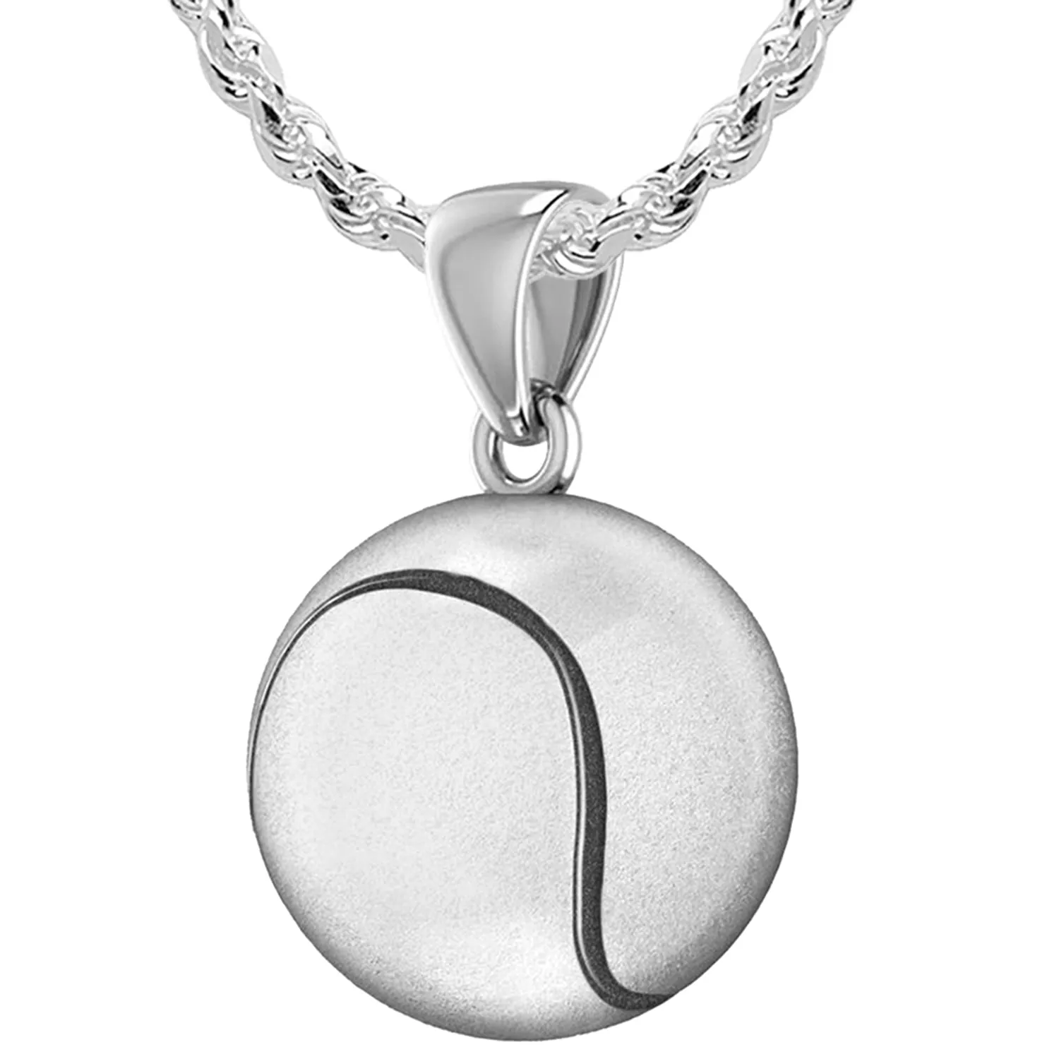 Large 925 Sterling Silver 3D Tennis Ball Pendant Necklace, 18.5mm