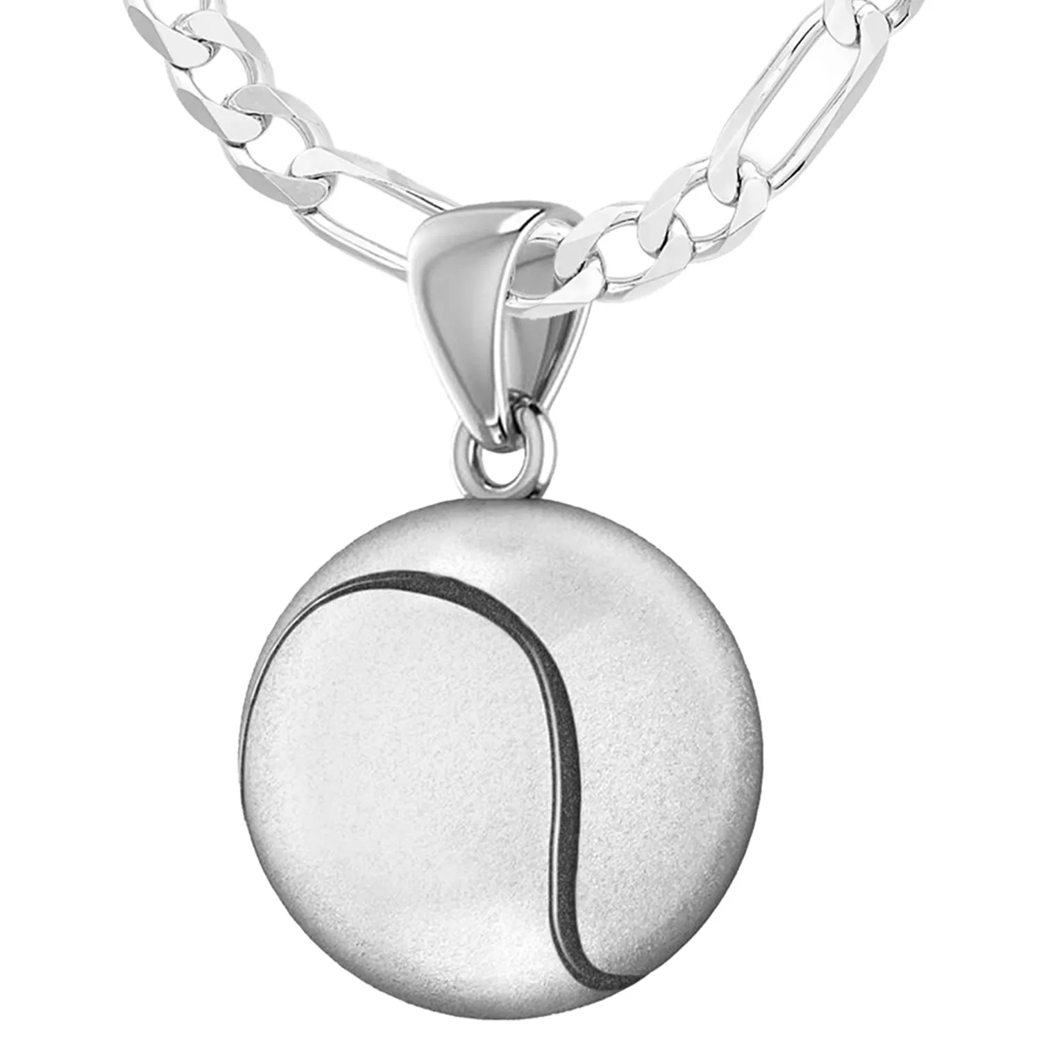 Large 925 Sterling Silver 3D Tennis Ball Pendant Necklace, 18.5mm