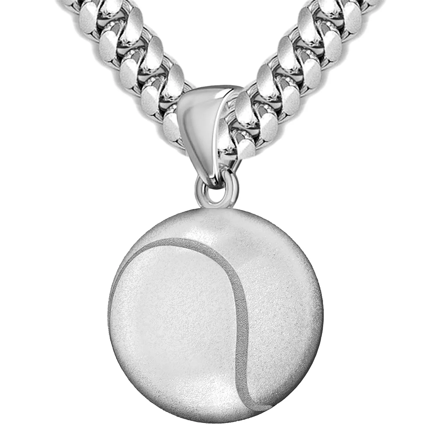 Large 925 Sterling Silver 3D Tennis Ball Pendant Necklace, 18.5mm