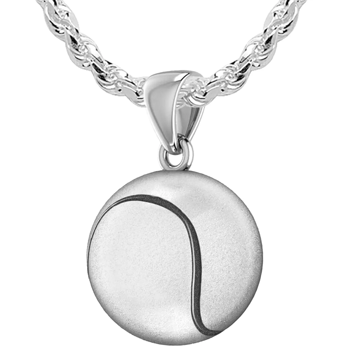 Large 925 Sterling Silver 3D Tennis Ball Pendant Necklace, 18.5mm