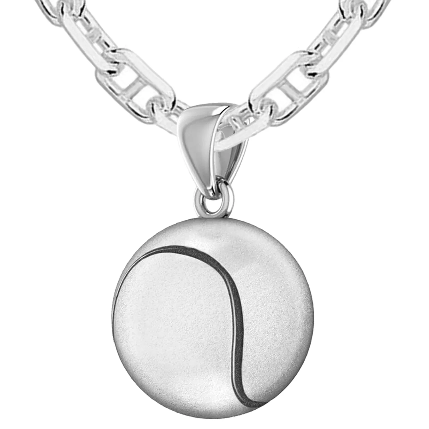 Large 925 Sterling Silver 3D Tennis Ball Pendant Necklace, 18.5mm
