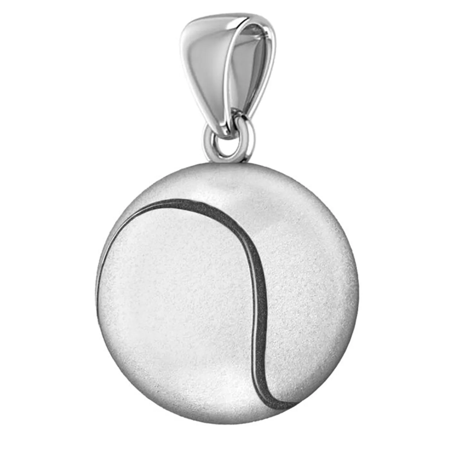 Large 925 Sterling Silver 3D Tennis Ball Pendant Necklace, 18.5mm