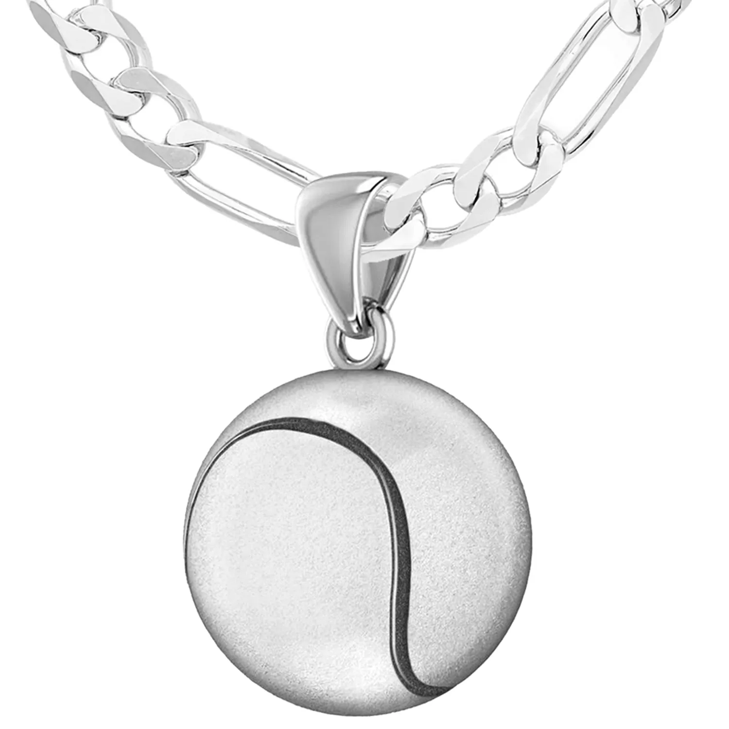 Large 925 Sterling Silver 3D Tennis Ball Pendant Necklace, 18.5mm