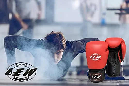 LEW Red/Black Boxing Gloves for Training/ Muay Thai/Punching Bag/Sparring with a Pair of Hand Wraps (Red, 10 OZ)
