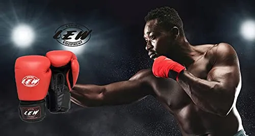 LEW Red/Black Boxing Gloves for Training/ Muay Thai/Punching Bag/Sparring with a Pair of Hand Wraps (Red, 10 OZ)