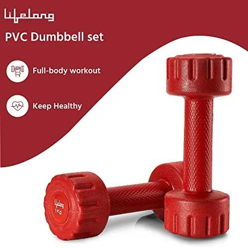 Lifelong PVC Dumbbells Pack of 2 for Home Gym Fitness Barbell, Workout at Home; for Resistance Training; Easy Grip and Anti- Slip Dumbbells (6 Month Warranty)