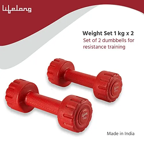 Lifelong PVC Dumbbells Pack of 2 for Home Gym Fitness Barbell, Workout at Home; for Resistance Training; Easy Grip and Anti- Slip Dumbbells (6 Month Warranty)