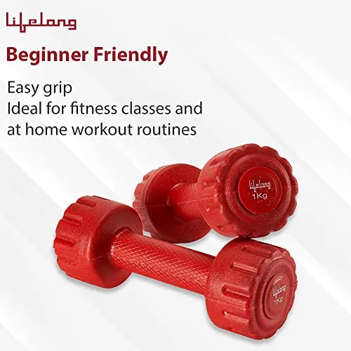 Lifelong PVC Dumbbells Pack of 2 for Home Gym Fitness Barbell, Workout at Home; for Resistance Training; Easy Grip and Anti- Slip Dumbbells (6 Month Warranty)