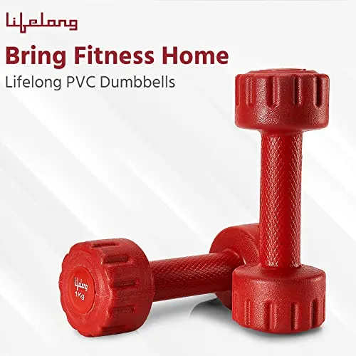 Lifelong PVC Dumbbells Pack of 2 for Home Gym Fitness Barbell, Workout at Home; for Resistance Training; Easy Grip and Anti- Slip Dumbbells (6 Month Warranty)