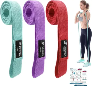 Long Fabric Resistance Bands (Set of 3) - Red, Purple, Cyan