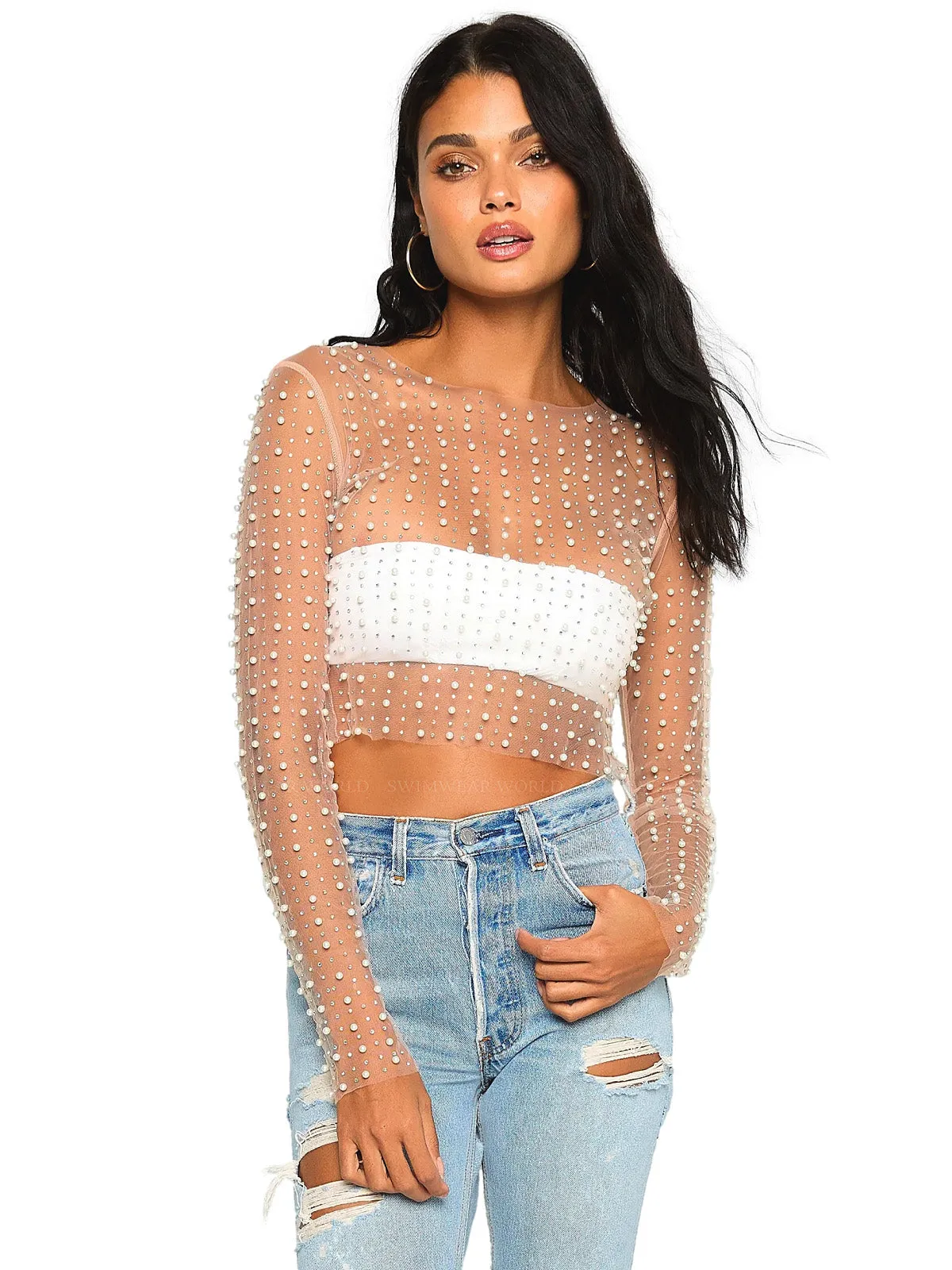 Look & Glisten Pearl Mesh Cover Up ::RET