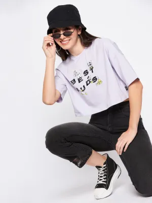 Madame Lilac Cotton Typography Crop Tshirt