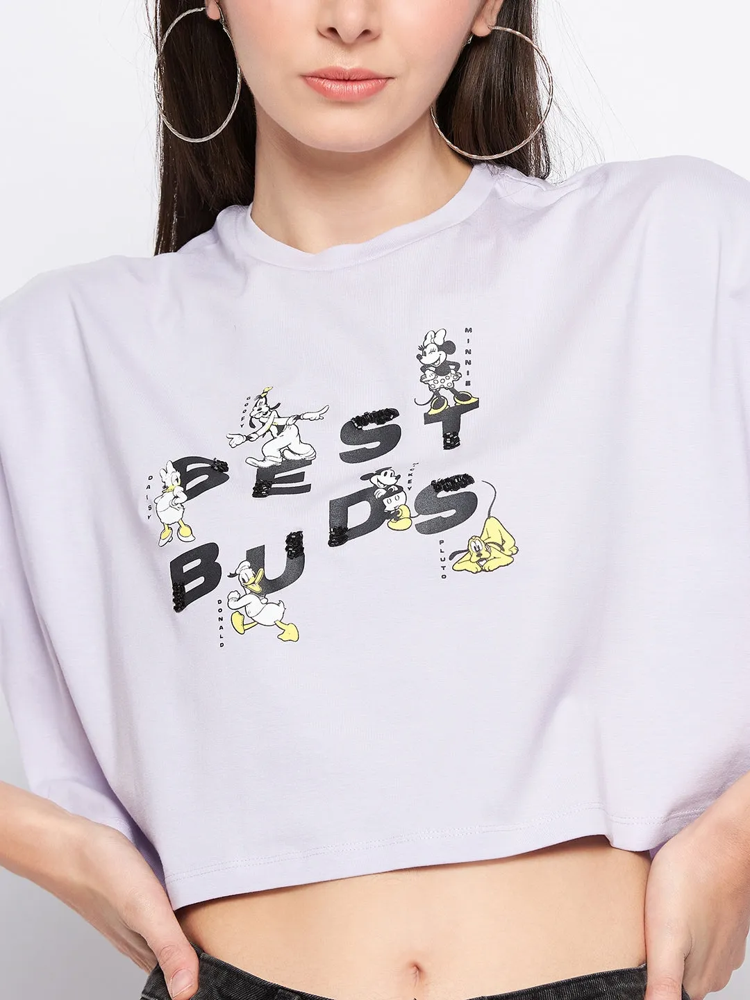 Madame Lilac Cotton Typography Crop Tshirt
