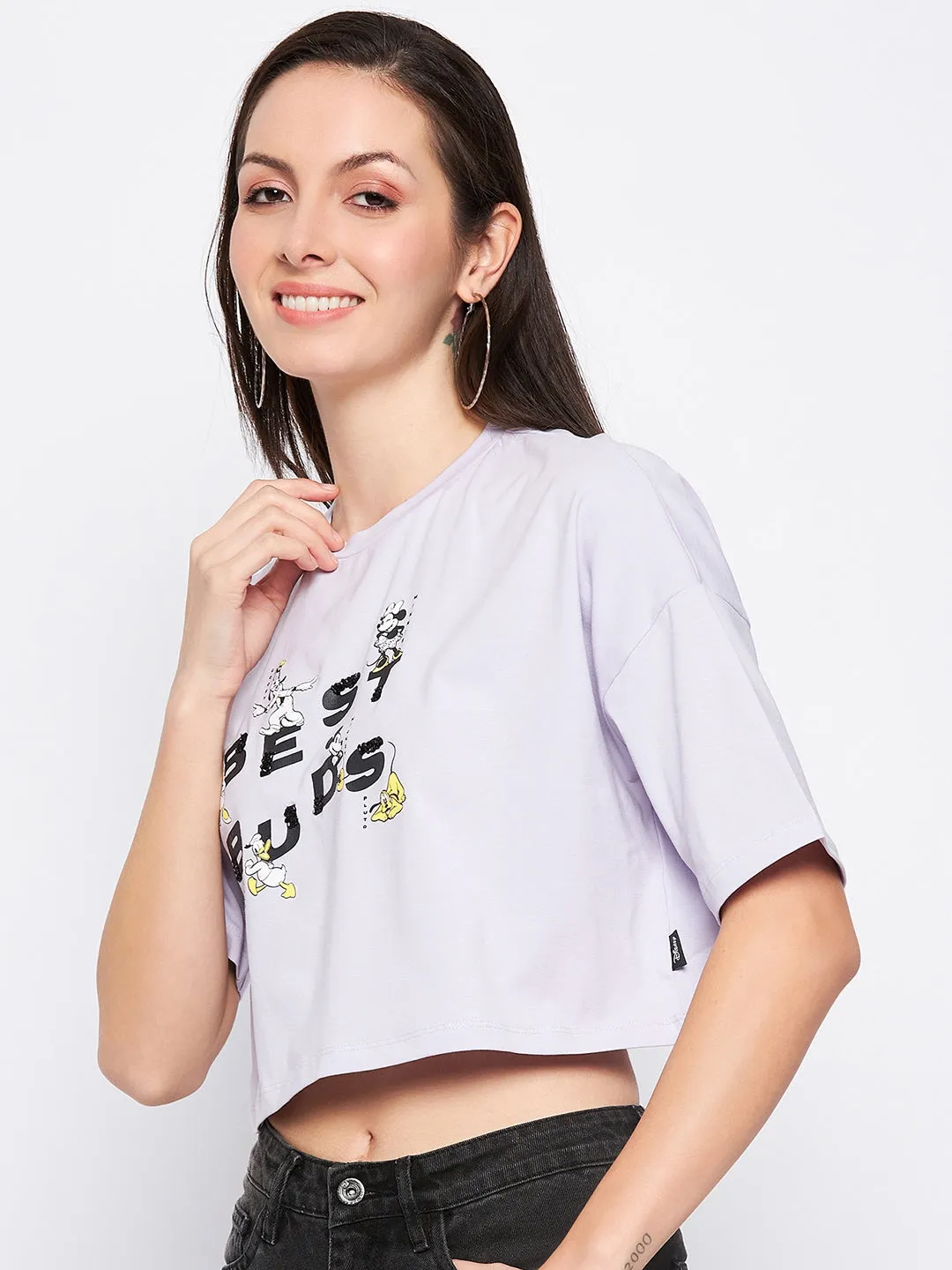 Madame Lilac Cotton Typography Crop Tshirt