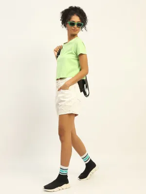 Madame Mid Rise Distressed White Cotton Shorts