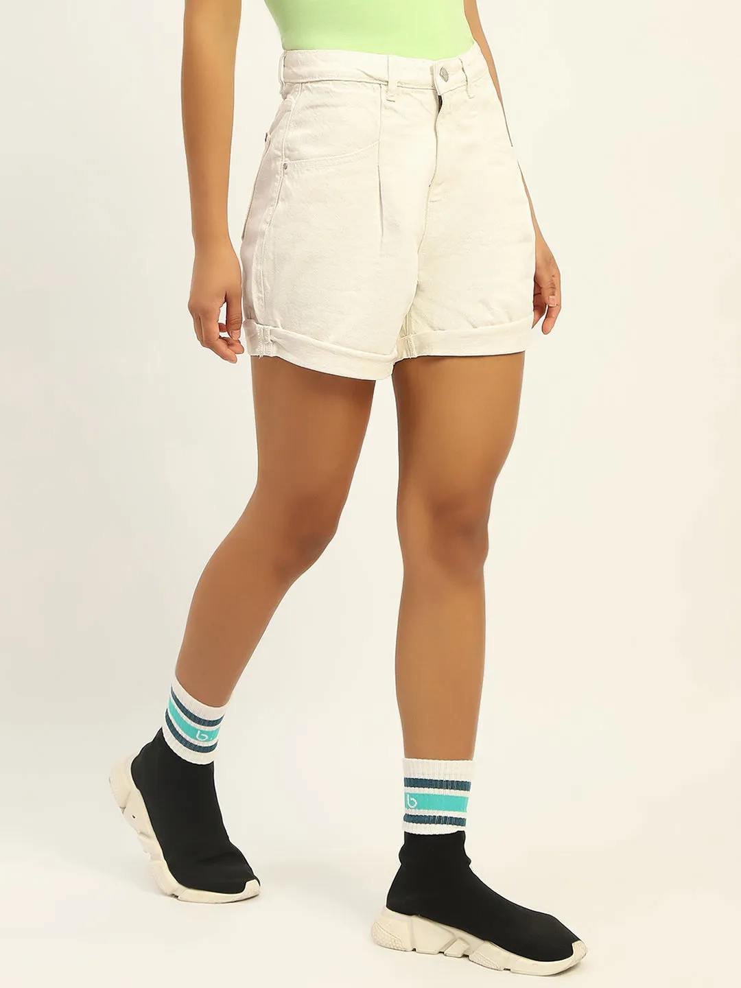 Madame Mid Rise Distressed White Cotton Shorts