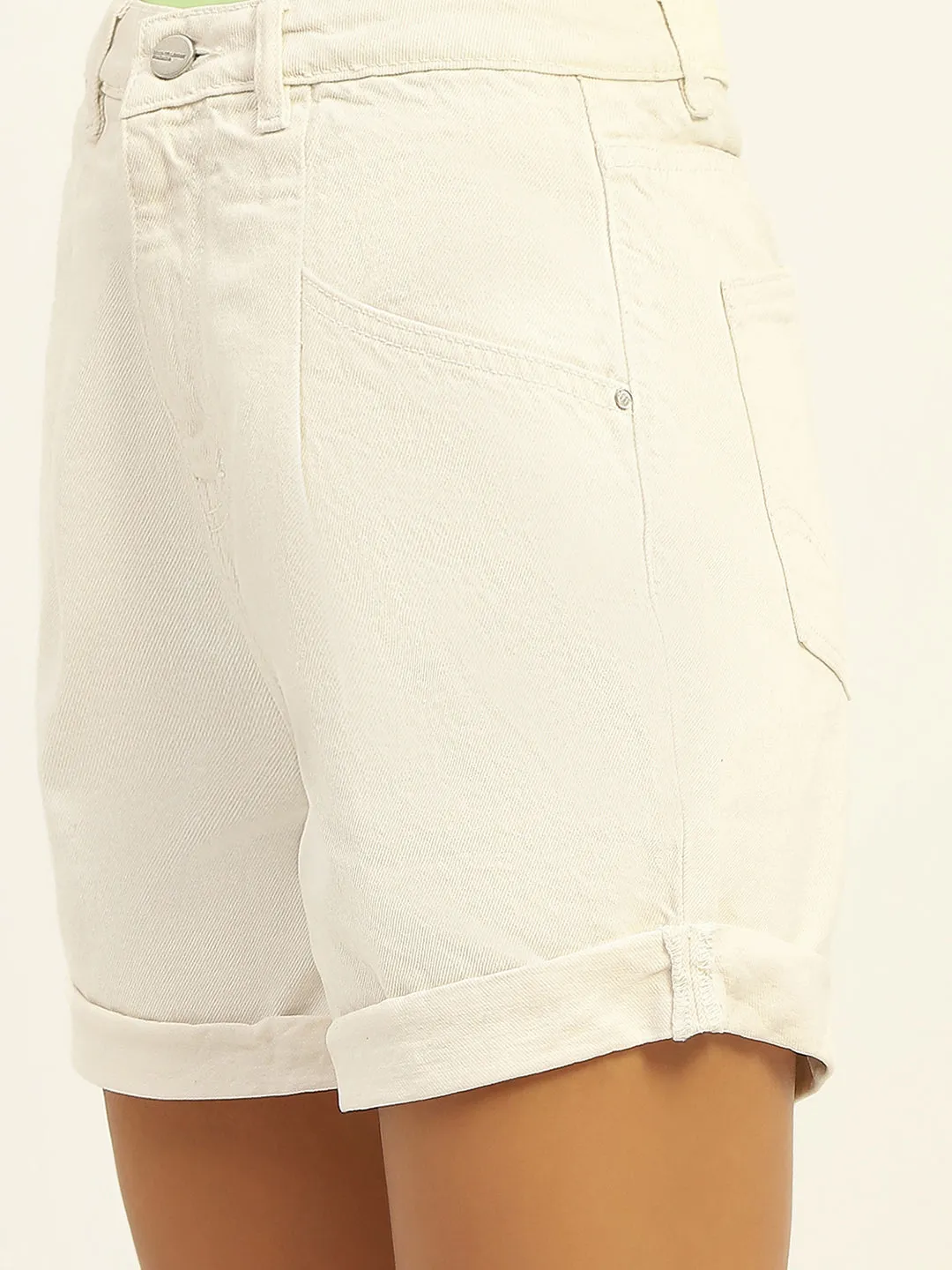 Madame Mid Rise Distressed White Cotton Shorts