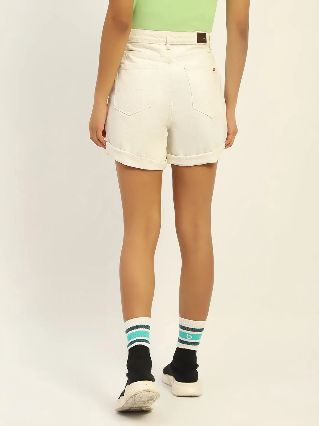 Madame Mid Rise Distressed White Cotton Shorts