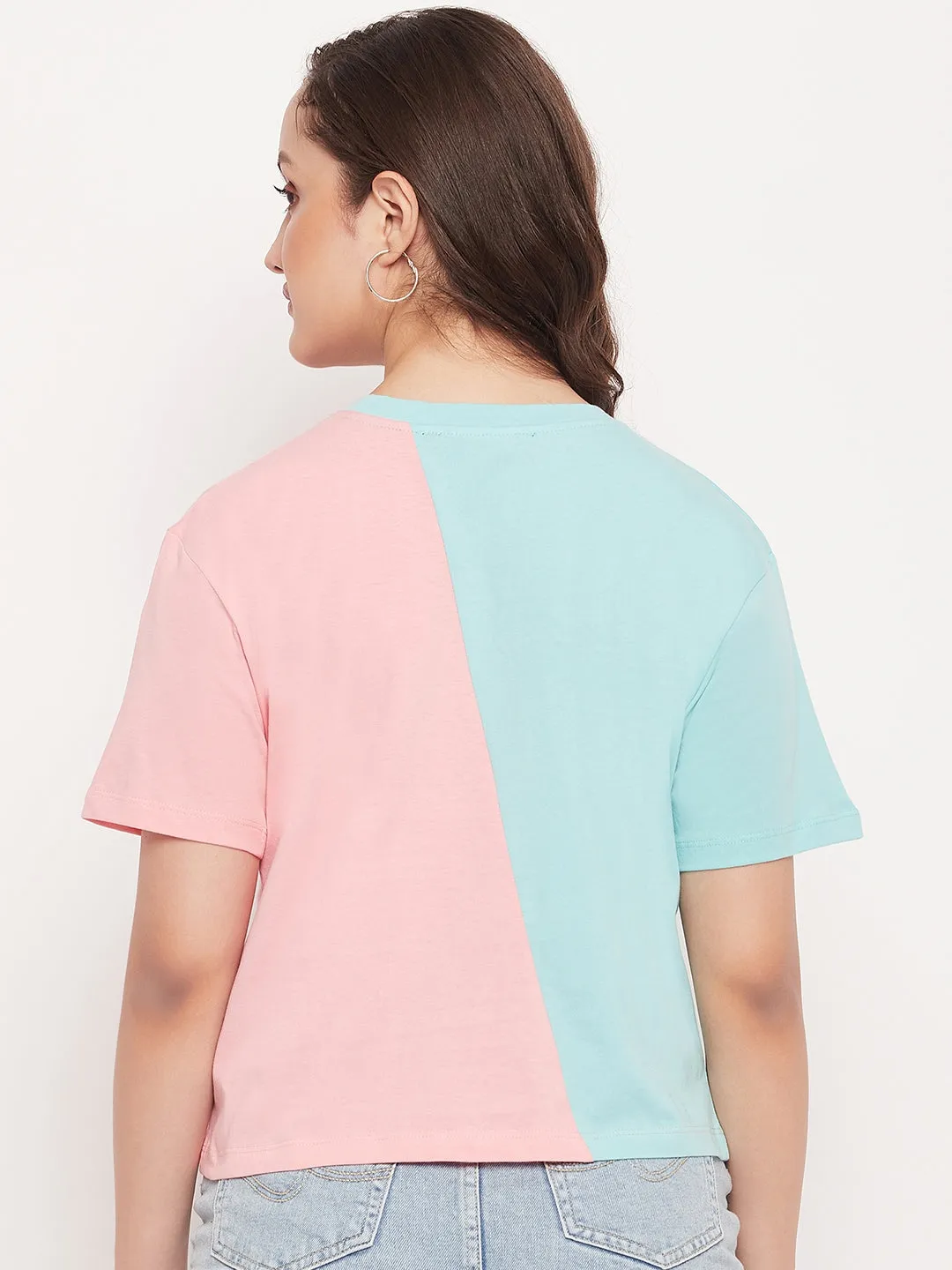 Madame Sky Colourblocked Round Neckline Cotton Tshirt