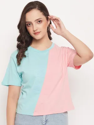 Madame Sky Colourblocked Round Neckline Cotton Tshirt