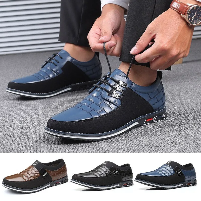 Men Leather Shoes Fashion Lace Up Flat Thick Warm Sneakers Daily Shoes