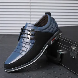Men Leather Shoes Fashion Lace Up Flat Thick Warm Sneakers Daily Shoes