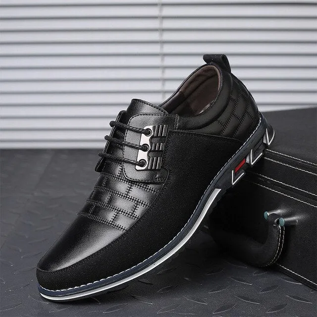 Men Leather Shoes Fashion Lace Up Flat Thick Warm Sneakers Daily Shoes