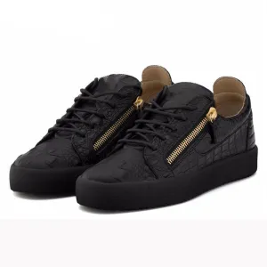 Mens Casual Shoes Mens Casual Sneakers Black Pleated Stone Grain Shoes Man Metal Zipper Design Flat Platform Comfortable Loafer