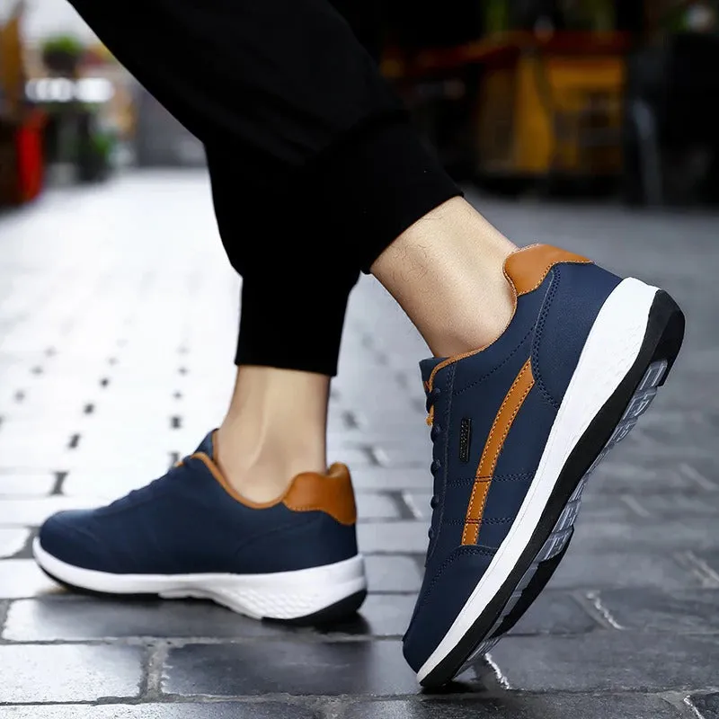 Men's Sports Casual Shoes Fashion PU Leather Shoes Flat Sneakers