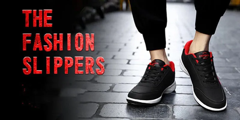 Men's Sports Casual Shoes Fashion PU Leather Shoes Flat Sneakers