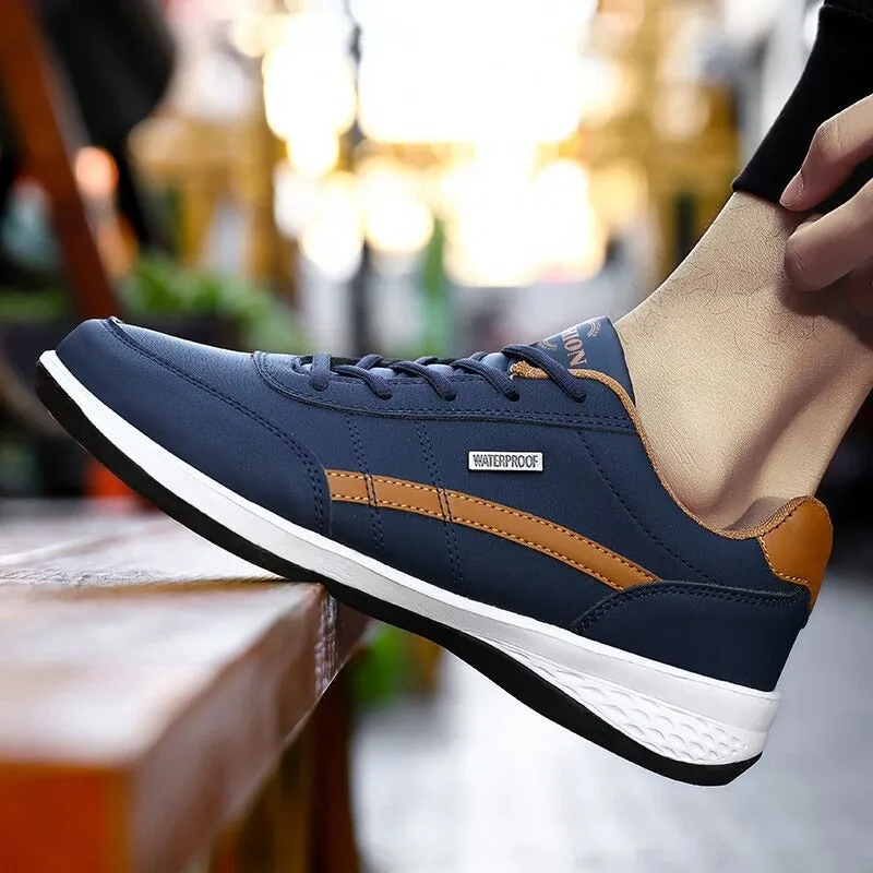 Men's Sports Casual Shoes Fashion PU Leather Shoes Flat Sneakers