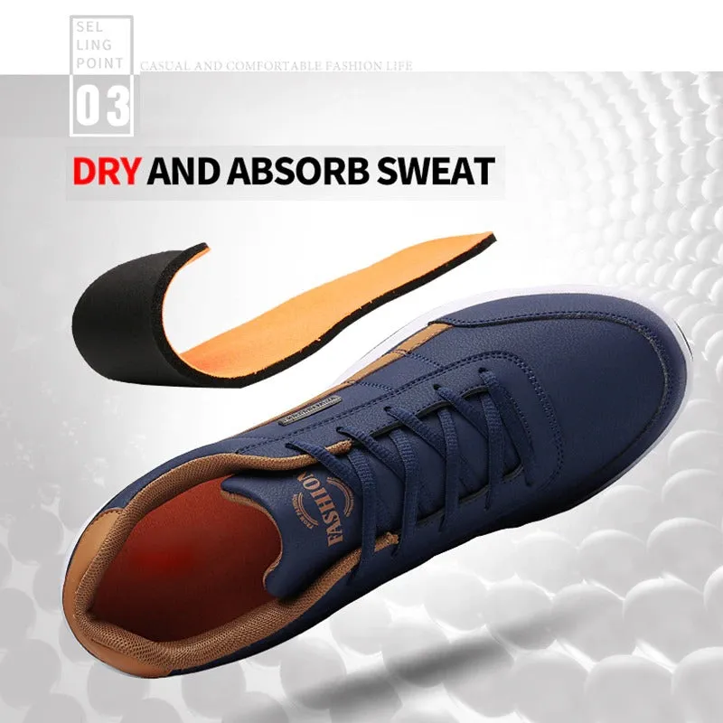 Men's Sports Casual Shoes Fashion PU Leather Shoes Flat Sneakers