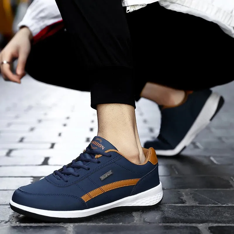 Men's Sports Casual Shoes Fashion PU Leather Shoes Flat Sneakers