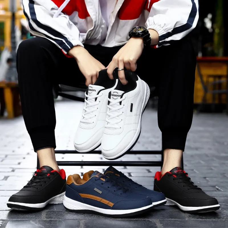 Men's Sports Casual Shoes Fashion PU Leather Shoes Flat Sneakers